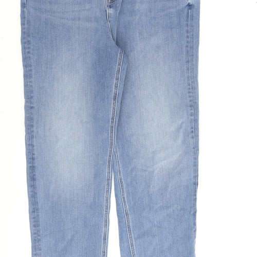 Marks and Spencer Womens Blue Cotton Straight Jeans Size 14 L28 in Regular Zip