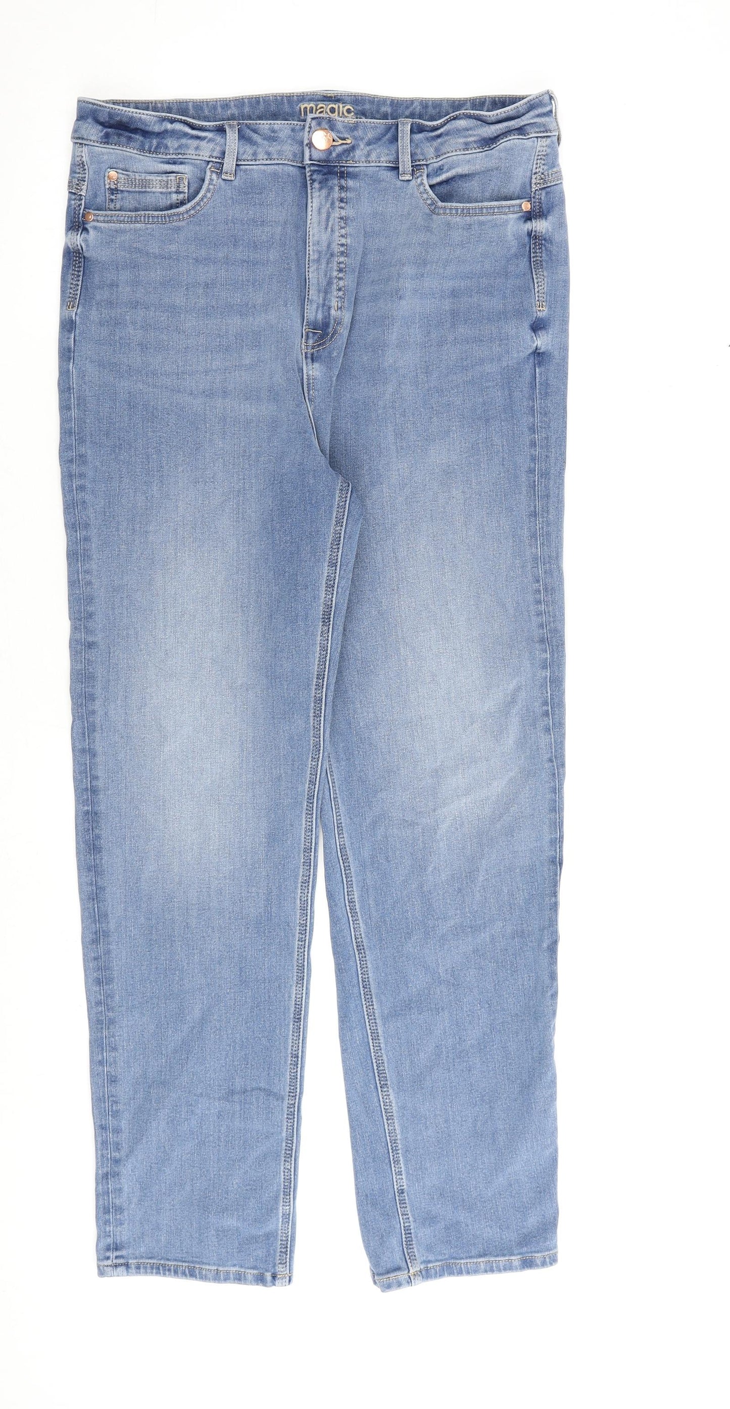 Marks and Spencer Womens Blue Cotton Straight Jeans Size 14 L28 in Regular Zip