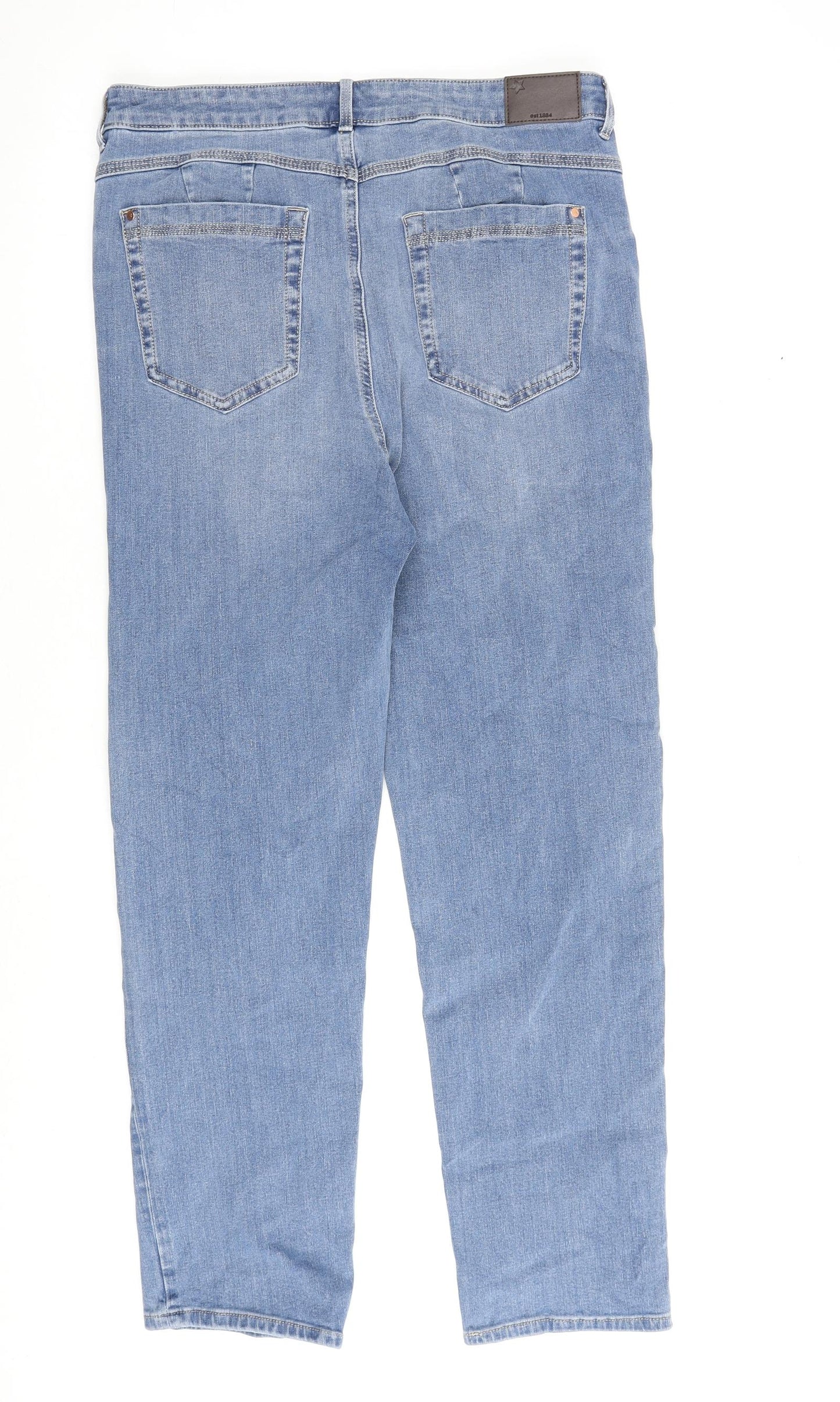 Marks and Spencer Womens Blue Cotton Straight Jeans Size 14 L28 in Regular Zip