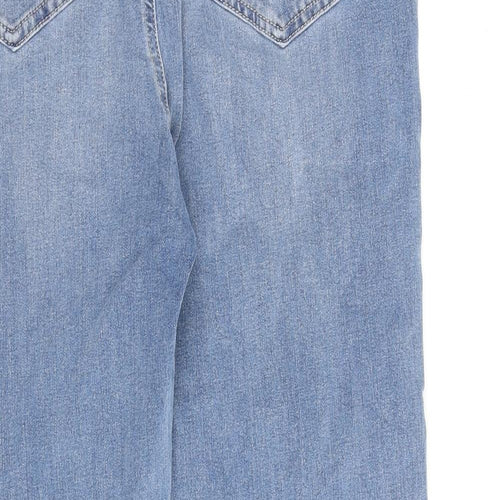 Marks and Spencer Womens Blue Cotton Straight Jeans Size 14 L28 in Regular Zip