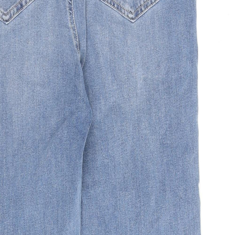 Marks and Spencer Womens Blue Cotton Straight Jeans Size 14 L28 in Regular Zip