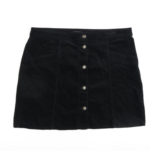 Marks and Spencer Womens Black Cotton A-Line Skirt Size 18 Button