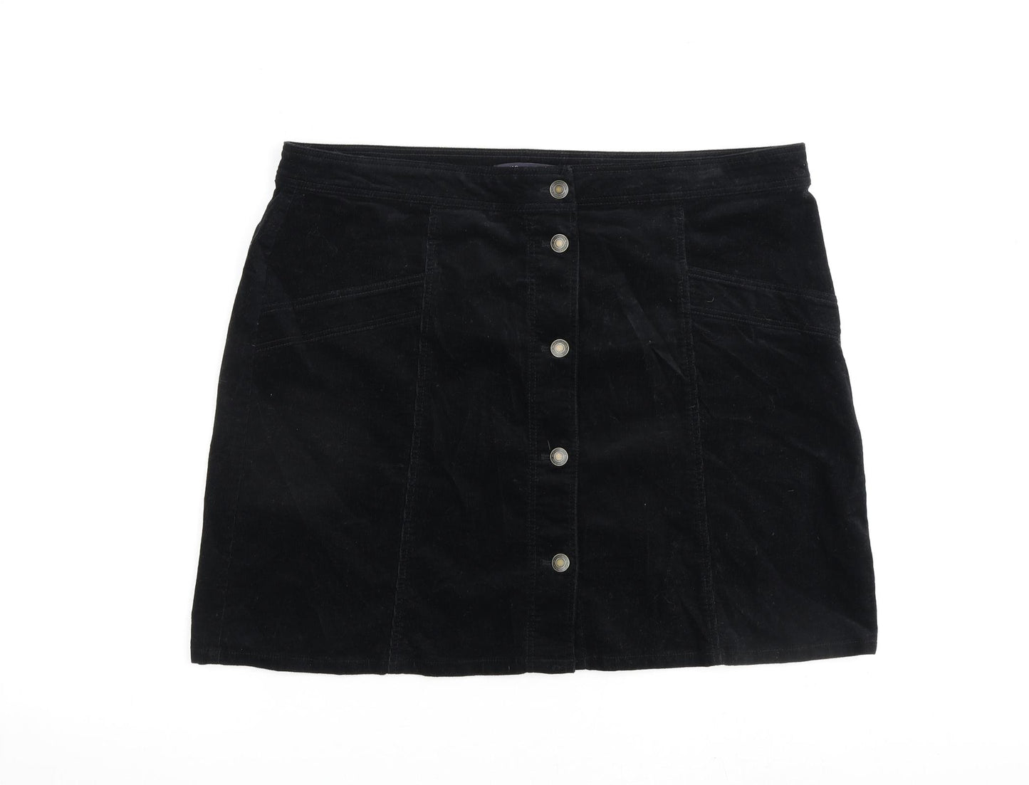 Marks and Spencer Womens Black Cotton A-Line Skirt Size 18 Button
