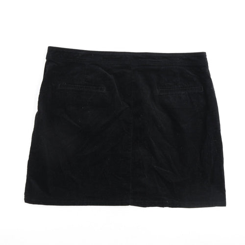 Marks and Spencer Womens Black Cotton A-Line Skirt Size 18 Button