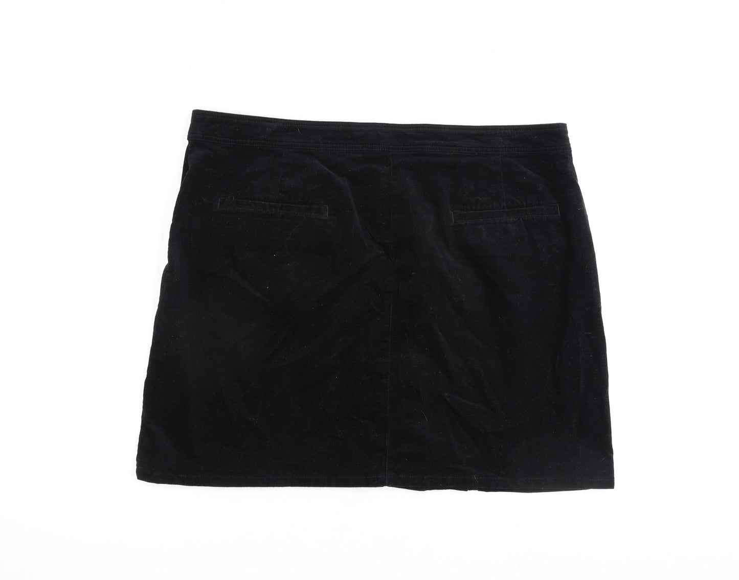 Marks and Spencer Womens Black Cotton A-Line Skirt Size 18 Button
