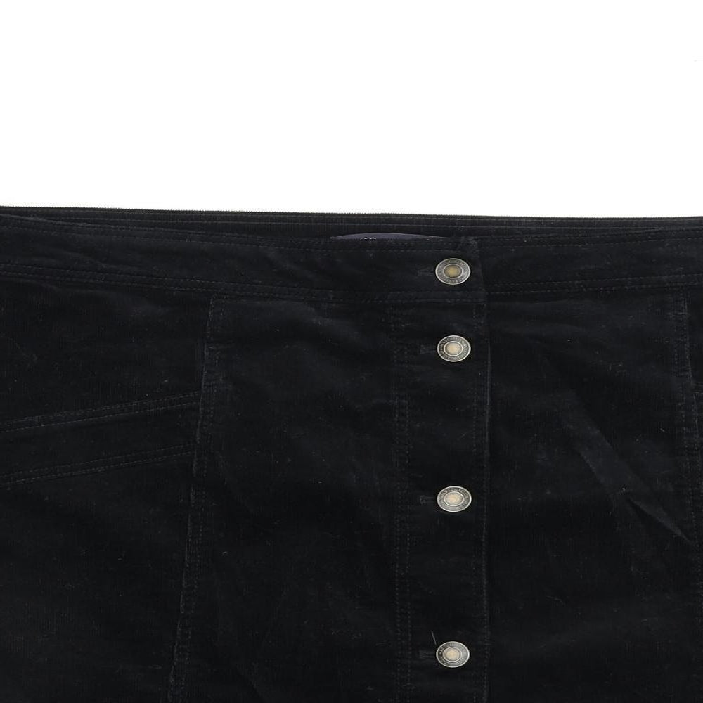 Marks and Spencer Womens Black Cotton A-Line Skirt Size 18 Button