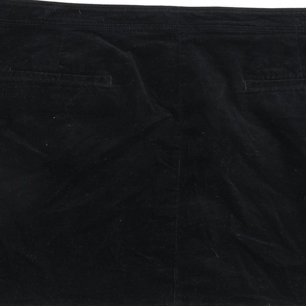 Marks and Spencer Womens Black Cotton A-Line Skirt Size 18 Button