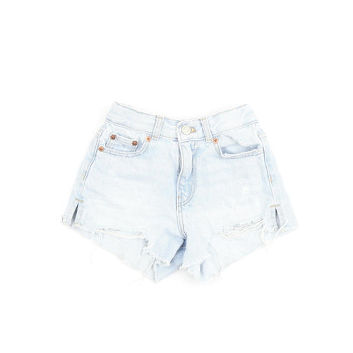 Zara Girls Blue 100% Cotton Cut-Off Shorts Size 6 Years Regular Zip