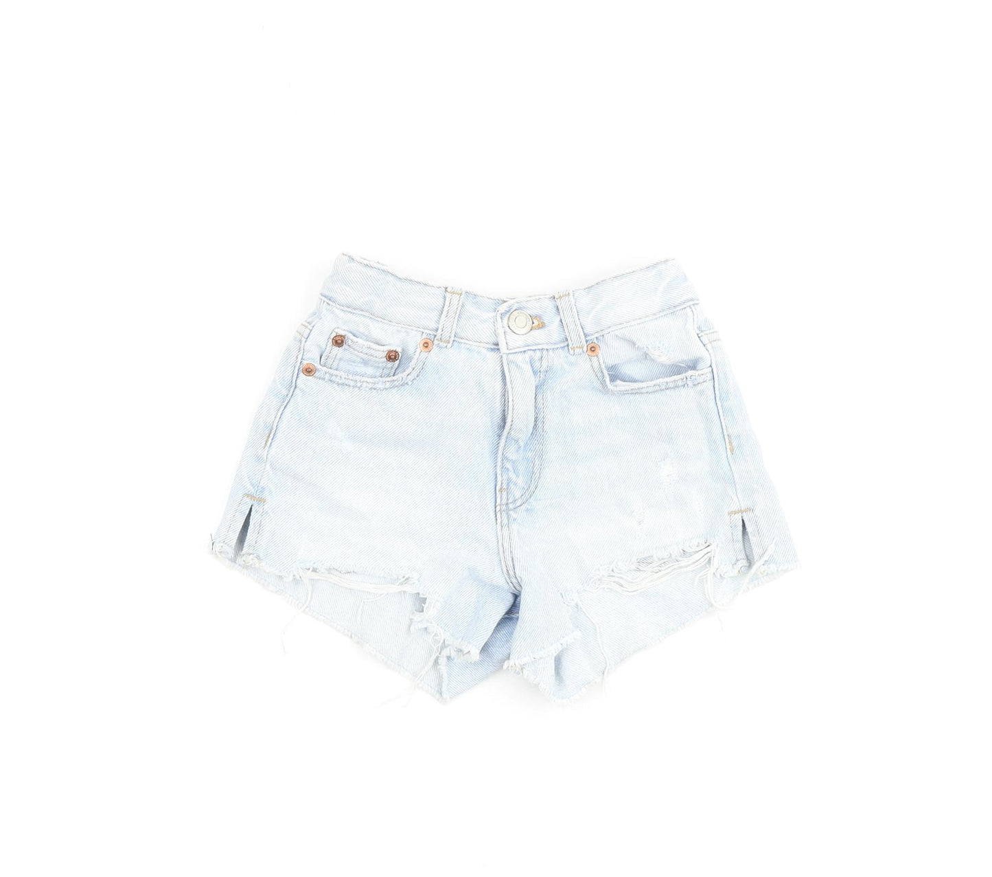 Zara Girls Blue 100% Cotton Cut-Off Shorts Size 6 Years Regular Zip