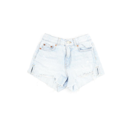 Zara Girls Blue 100% Cotton Cut-Off Shorts Size 6 Years Regular Zip