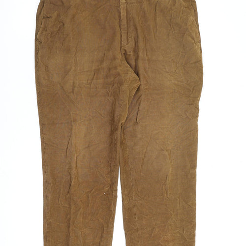 Marks and Spencer Mens Brown Cotton Trousers Size 36 in L29 in Regular Zip