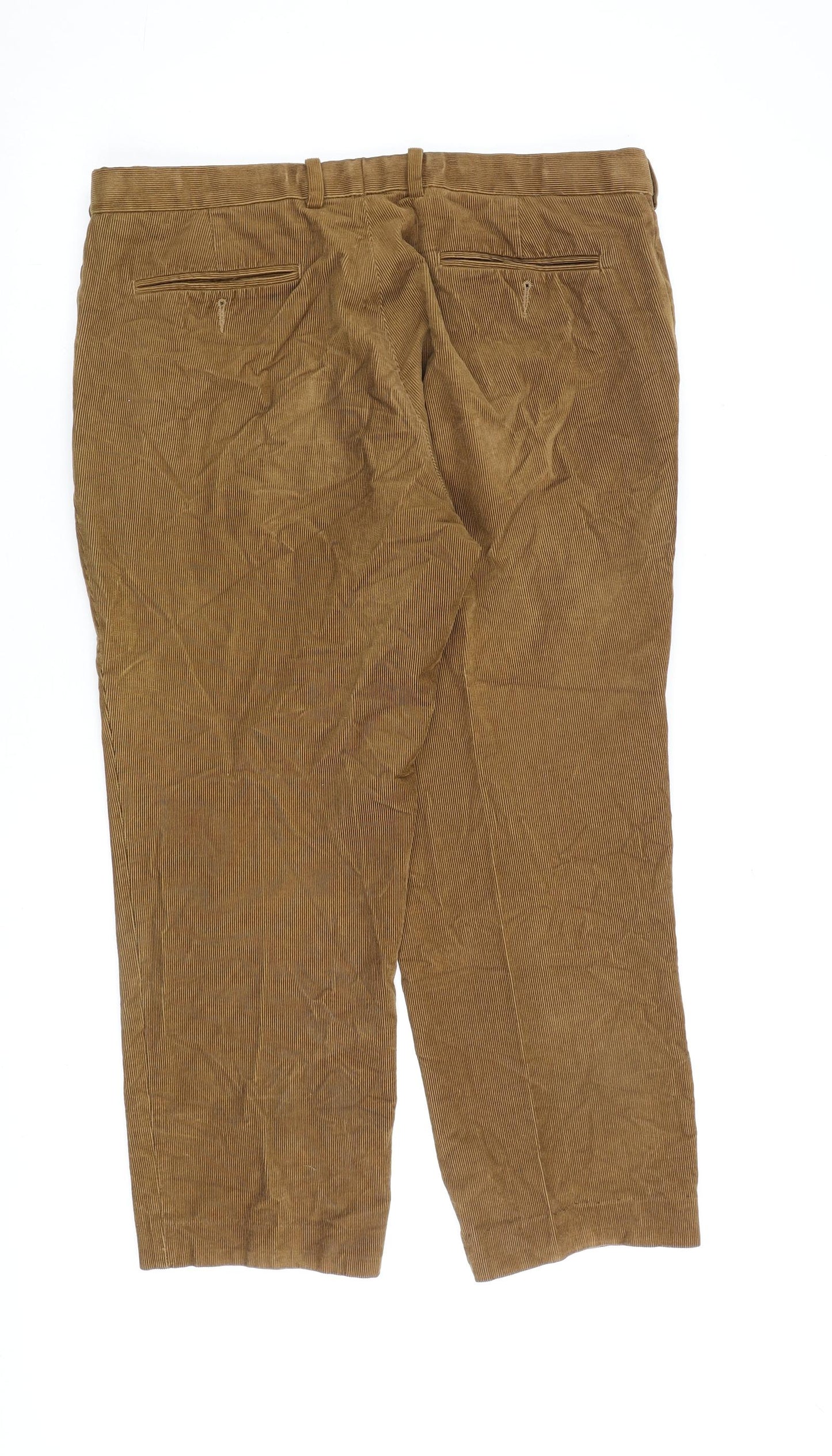 Marks and Spencer Mens Brown Cotton Trousers Size 36 in L29 in Regular Zip