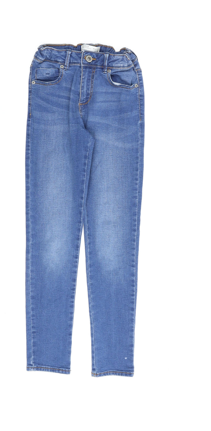 Zara Girls Blue Cotton Straight Jeans Size 8 Years Regular Zip