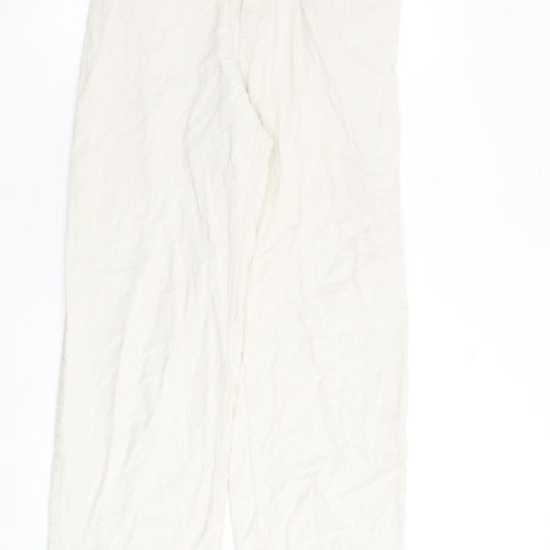 Monki Womens Beige Cotton Trousers Size 8 L30 in Regular Zip
