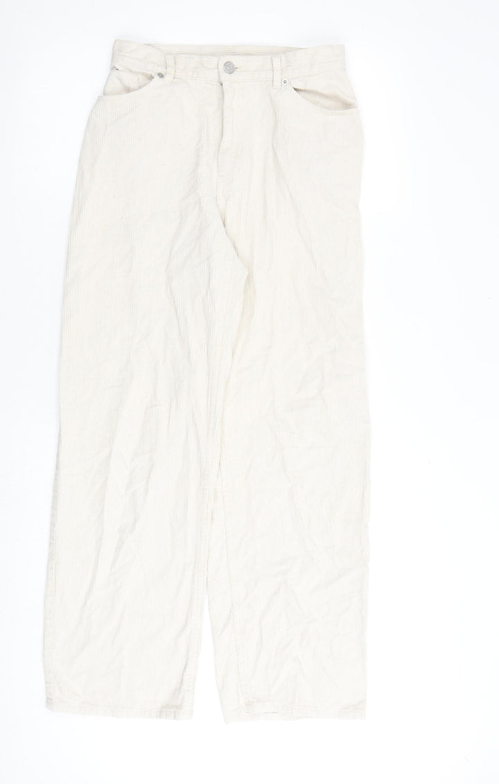 Monki Womens Beige Cotton Trousers Size 8 L30 in Regular Zip