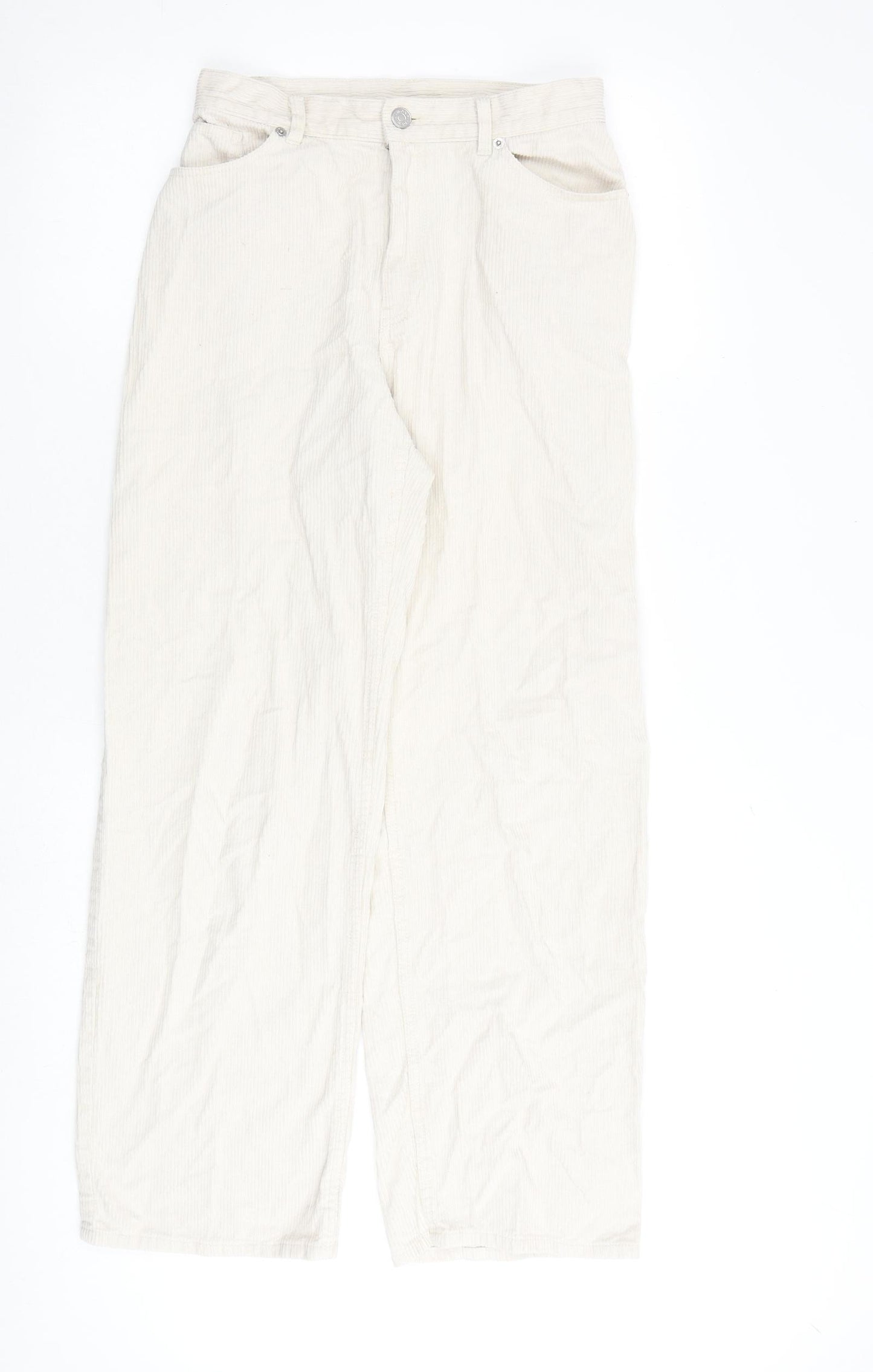Monki Womens Beige Cotton Trousers Size 8 L30 in Regular Zip