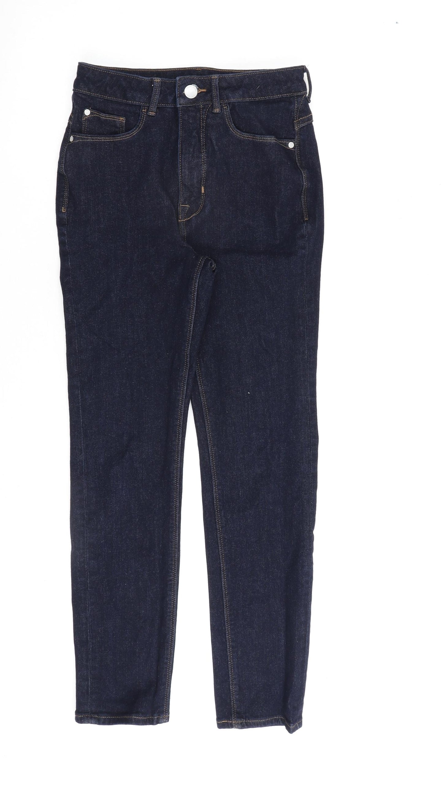 Marks and Spencer Womens Blue Cotton Straight Jeans Size 8 L26 in Slim Zip