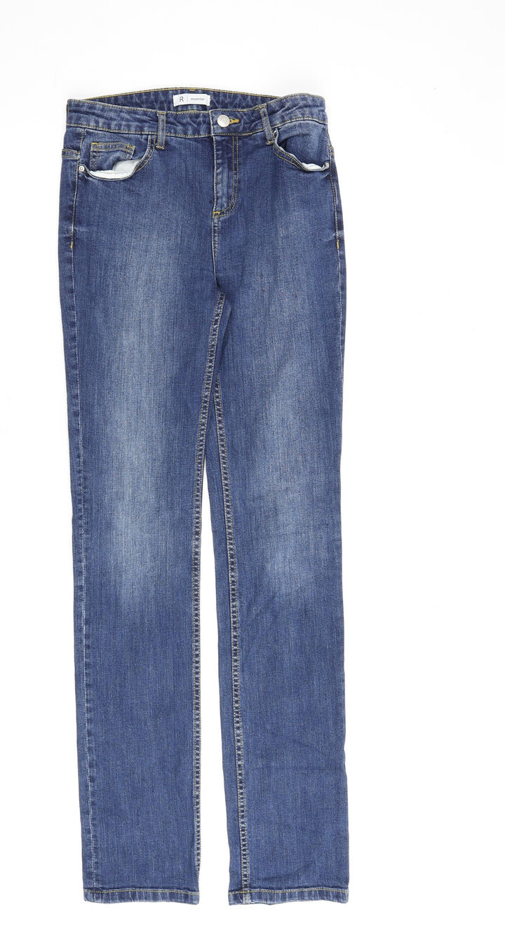 R Essentiel Womens Blue Cotton Straight Jeans Size 8 L33 in Regular Zip