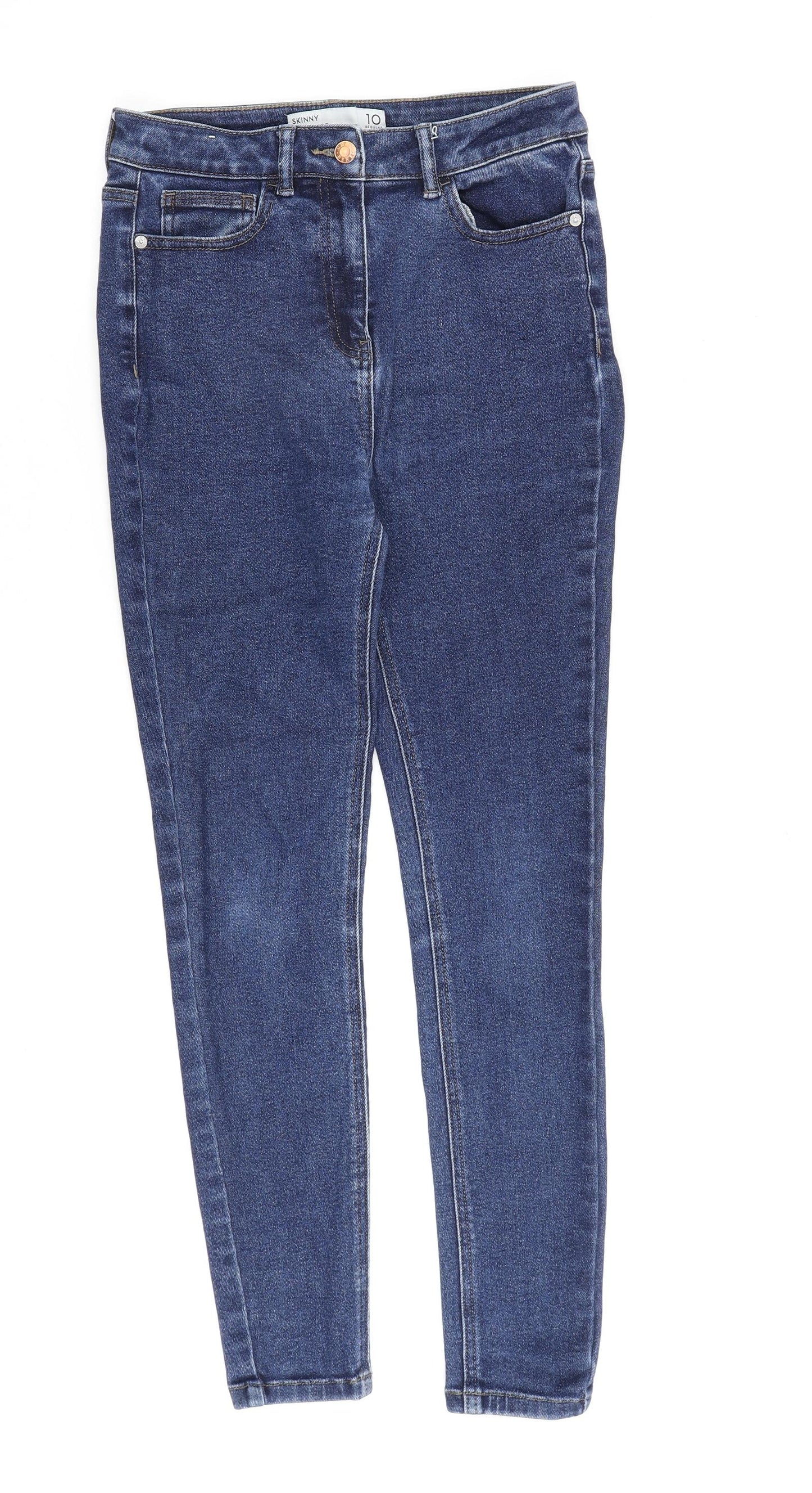 NEXT Womens Blue Cotton Skinny Jeans Size 10 L28 in Regular Zip