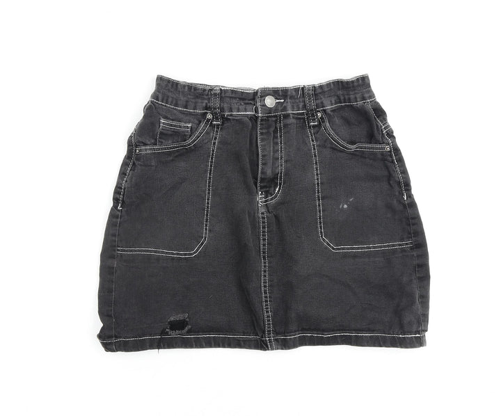 Nasty Gal Womens Grey Cotton A-Line Skirt Size 8 Zip
