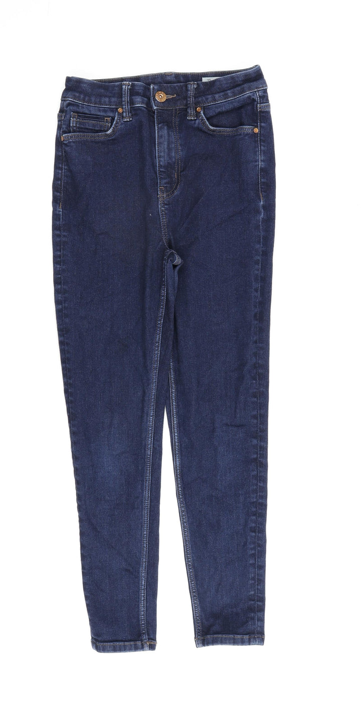 Marks and Spencer Womens Blue Cotton Skinny Jeans Size 8 L25 in Regular Zip