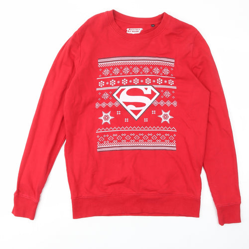 Justice League Mens Red Cotton Pullover Sweatshirt Size S - Christmas