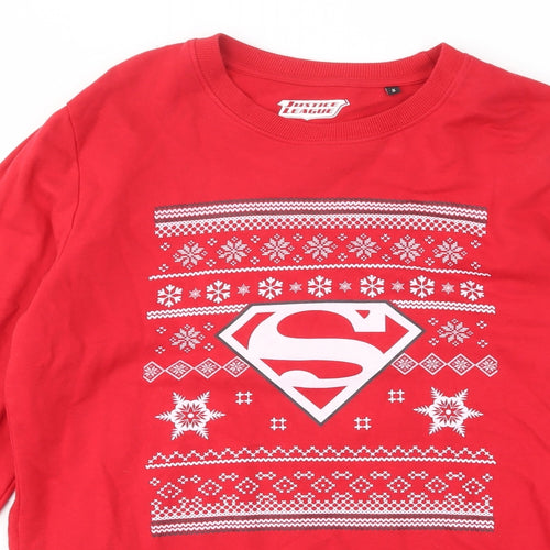 Justice League Mens Red Cotton Pullover Sweatshirt Size S - Christmas