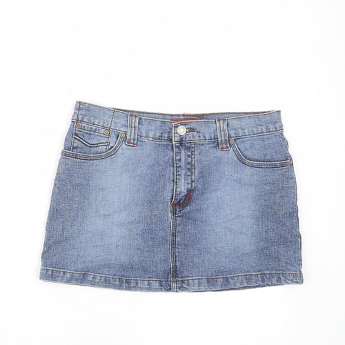 ALIBI Womens Blue Cotton Mini Skirt Size 8 Zip - Pockets