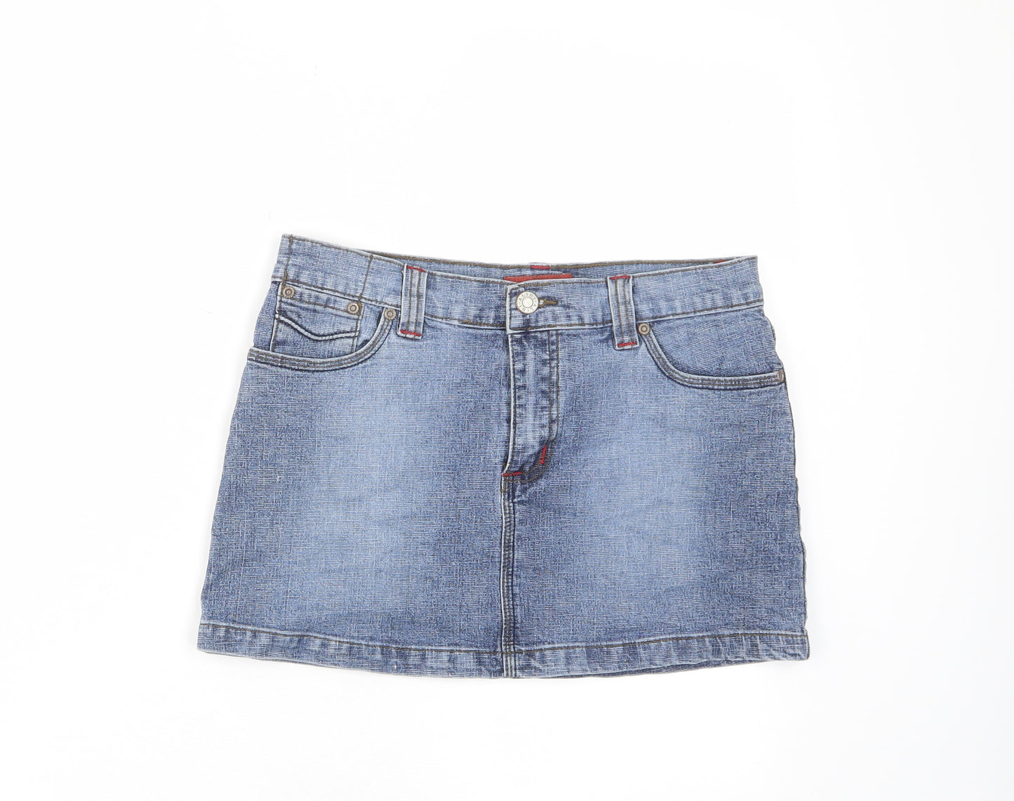 ALIBI Womens Blue Cotton Mini Skirt Size 8 Zip - Pockets