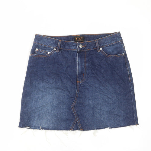 F&F Womens Blue Cotton A-Line Skirt Size 8 Zip - Pockets
