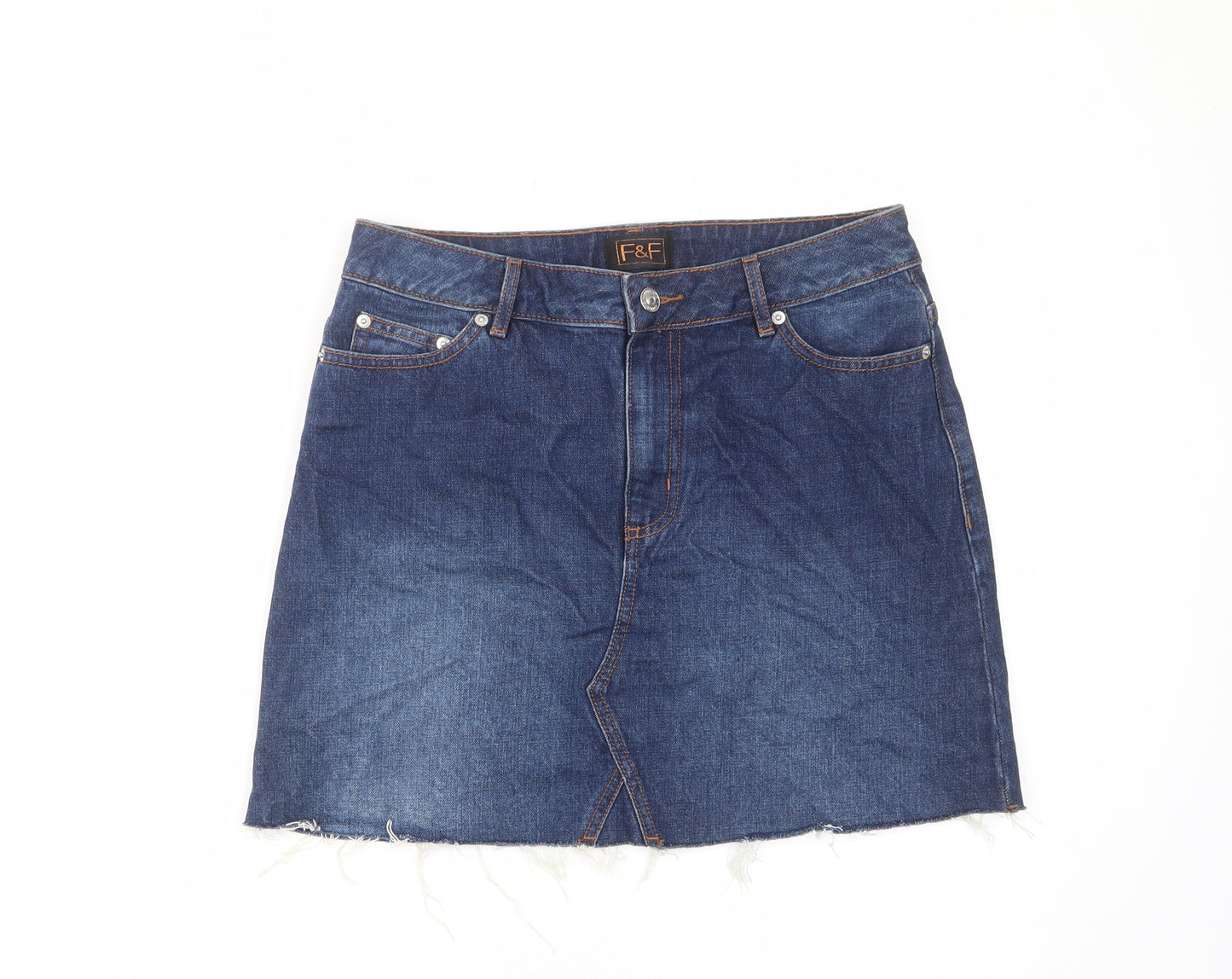 F&F Womens Blue Cotton A-Line Skirt Size 8 Zip - Pockets