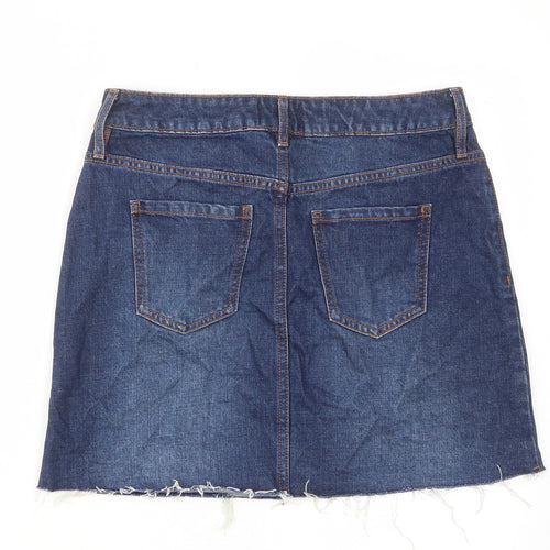 F&F Womens Blue Cotton A-Line Skirt Size 8 Zip - Pockets