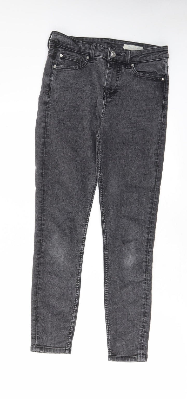 Marks and Spencer Womens Grey Cotton Skinny Jeans Size 10 L27 in Regular Zip - Pockets