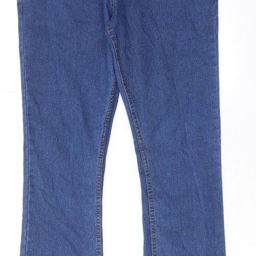 PRETTYLITTLETHING Womens Blue Cotton Straight Jeans Size 12 L28 in Regular Zip - Pockets