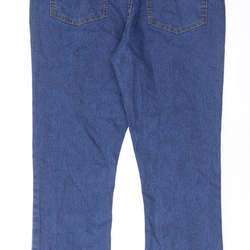 PRETTYLITTLETHING Womens Blue Cotton Straight Jeans Size 12 L28 in Regular Zip - Pockets