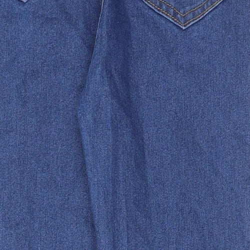 PRETTYLITTLETHING Womens Blue Cotton Straight Jeans Size 12 L28 in Regular Zip - Pockets