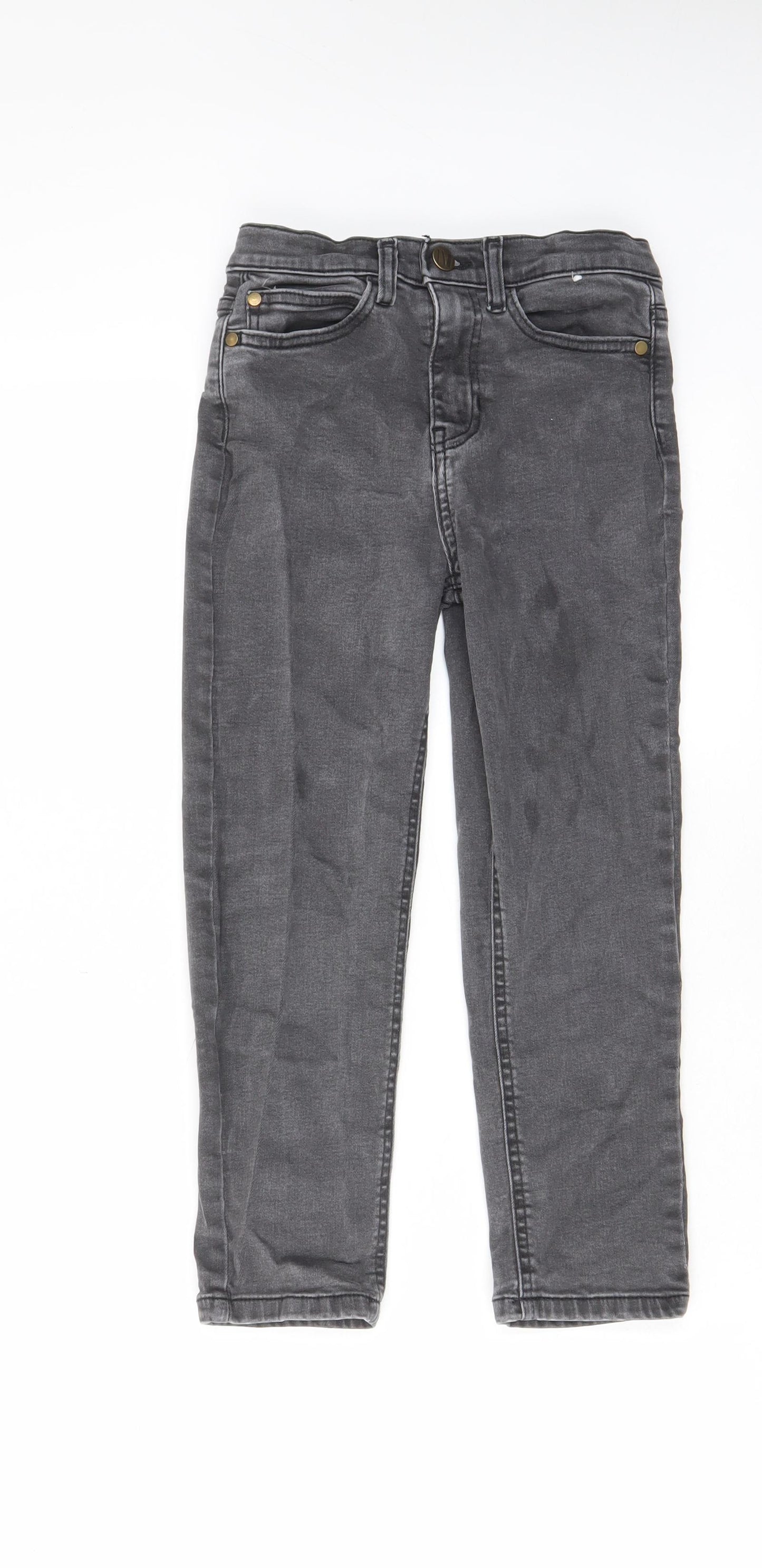 John Lewis Boys Grey Cotton Straight Jeans Size 7 Years Regular Zip - Pockets