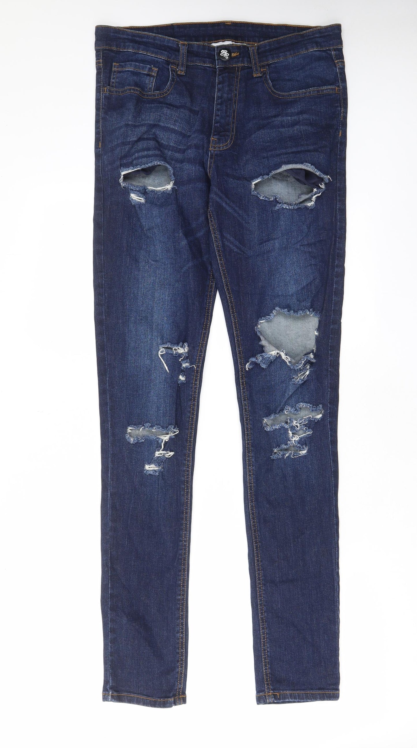 Born Rich Mens Blue Cotton Skinny Jeans Size 32 in L33 in Regular Zip - Long Leg