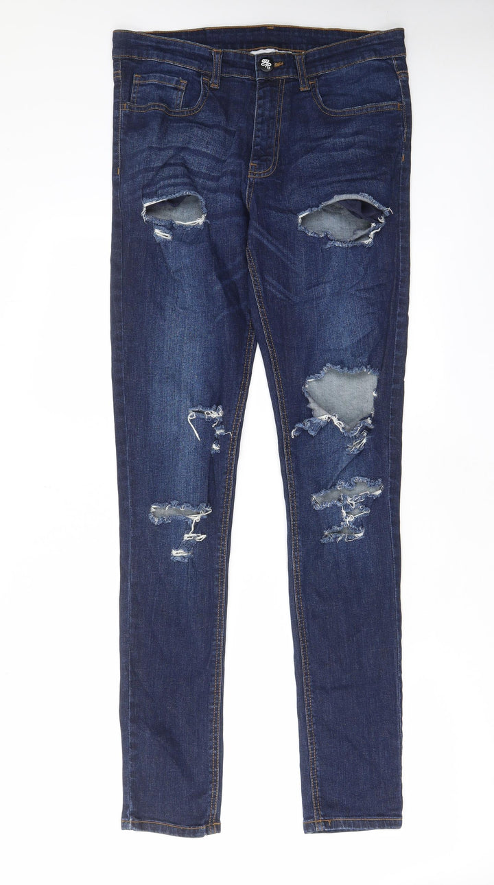 Born Rich Mens Blue Cotton Skinny Jeans Size 32 in L33 in Regular Zip - Long Leg
