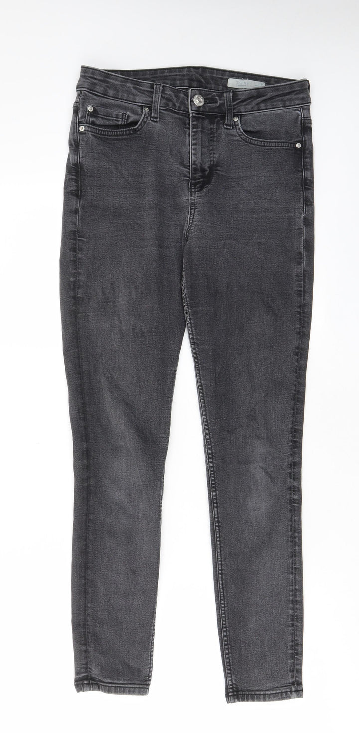 Marks and Spencer Womens Grey Cotton Skinny Jeans Size 10 L27 in Regular Zip - Pockets