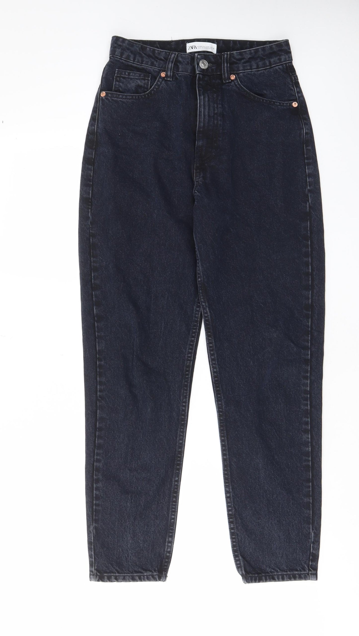 Zara Womens Blue Cotton Straight Jeans Size 6 L28 in Regular Zip - Pockets