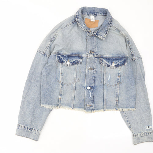 H&M Womens Blue Jacket Size M Button - Pockets