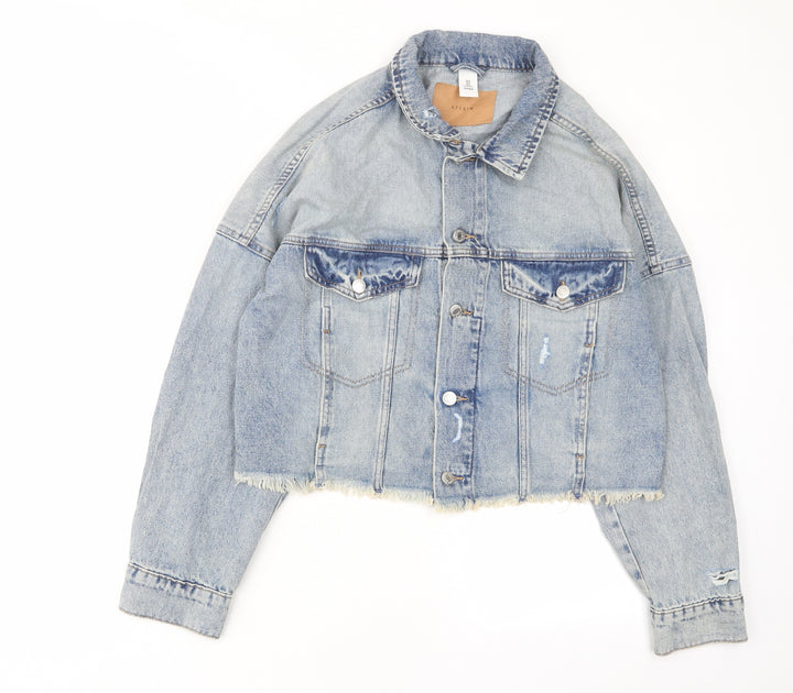 H&M Womens Blue Jacket Size M Button - Pockets