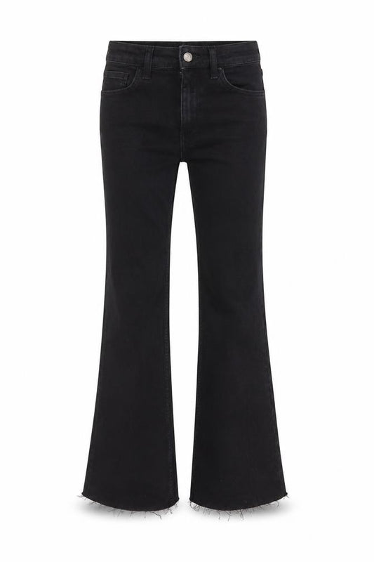 Front view of Reclaimed Vintage women’s black cotton bootcut jeans, size UK 26, in, 29-inch leg regular zip - pockets