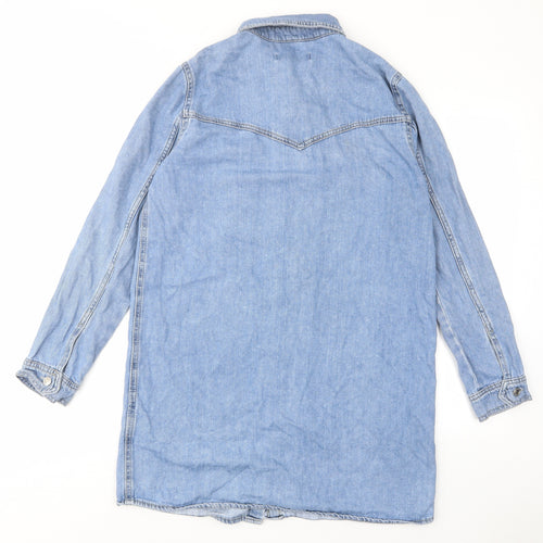 Denim & Co. Womens Blue Cotton A-Line Size 10 Collared Button - Pockets