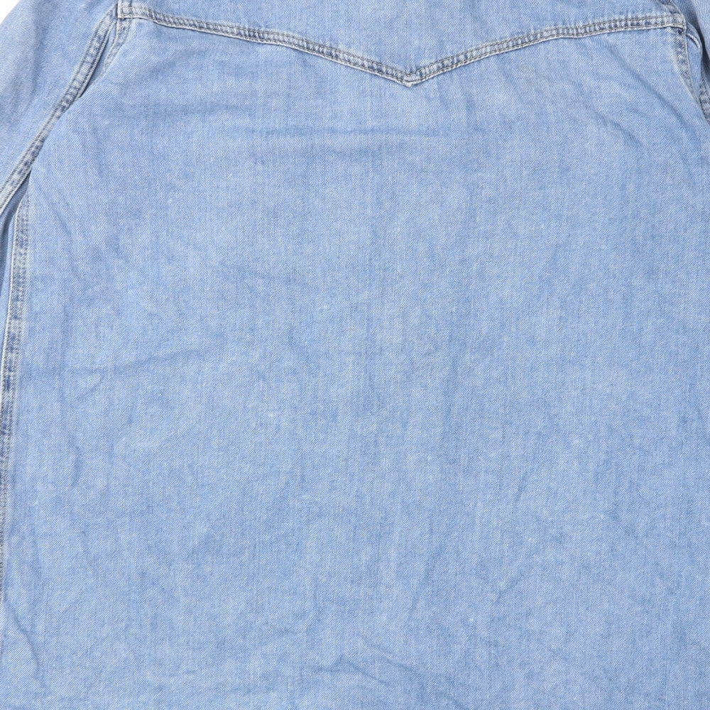 Denim & Co. Womens Blue Cotton A-Line Size 10 Collared Button - Pockets