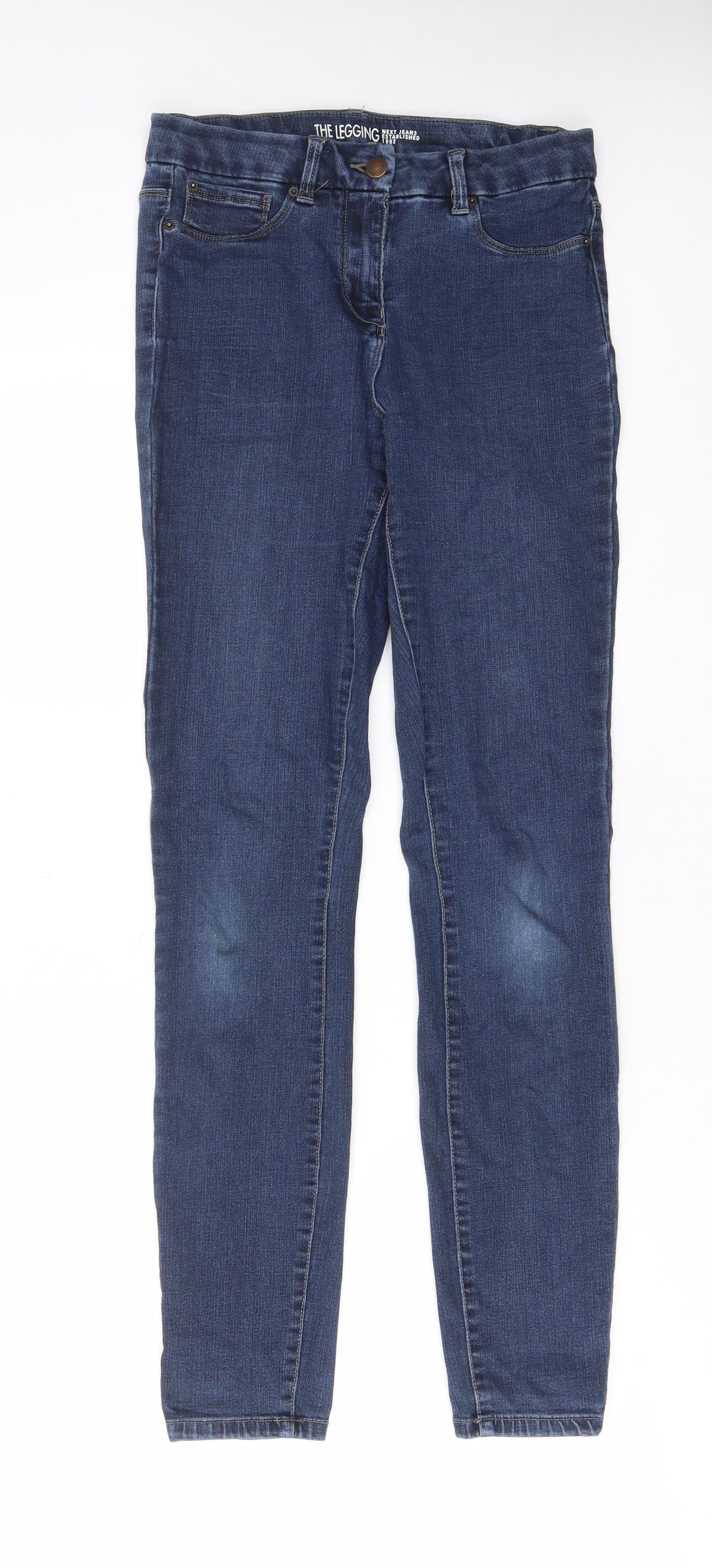 NEXT Womens Blue Cotton Skinny Jeans Size 10 L30 in Regular Zip - Pockets