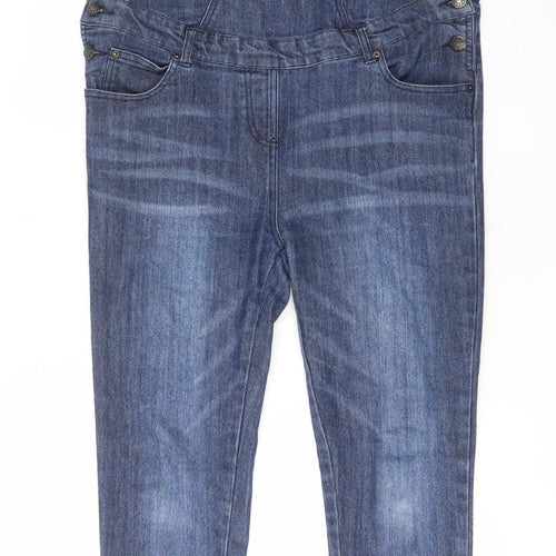 JoJo Maman Bébé Womens Blue Cotton Dungaree One-Piece Size 8 L31 in Button - Pockets