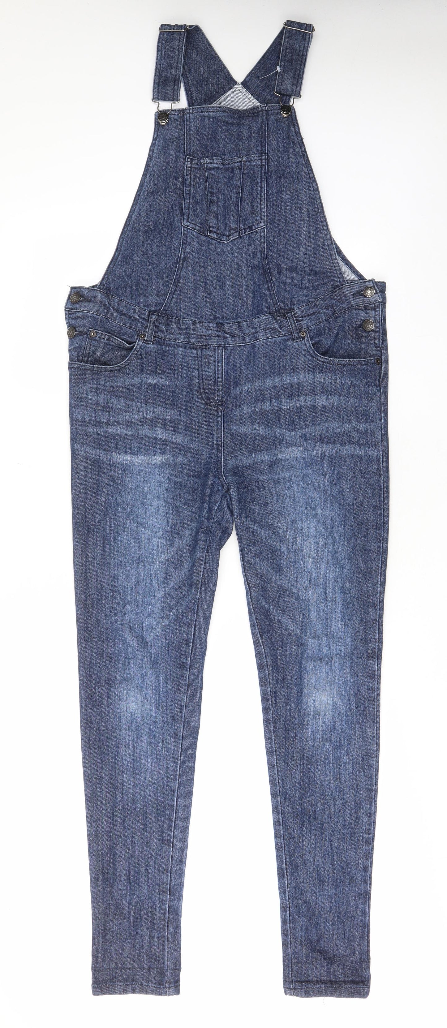 JoJo Maman Bébé Womens Blue Cotton Dungaree One-Piece Size 8 L31 in Button - Pockets