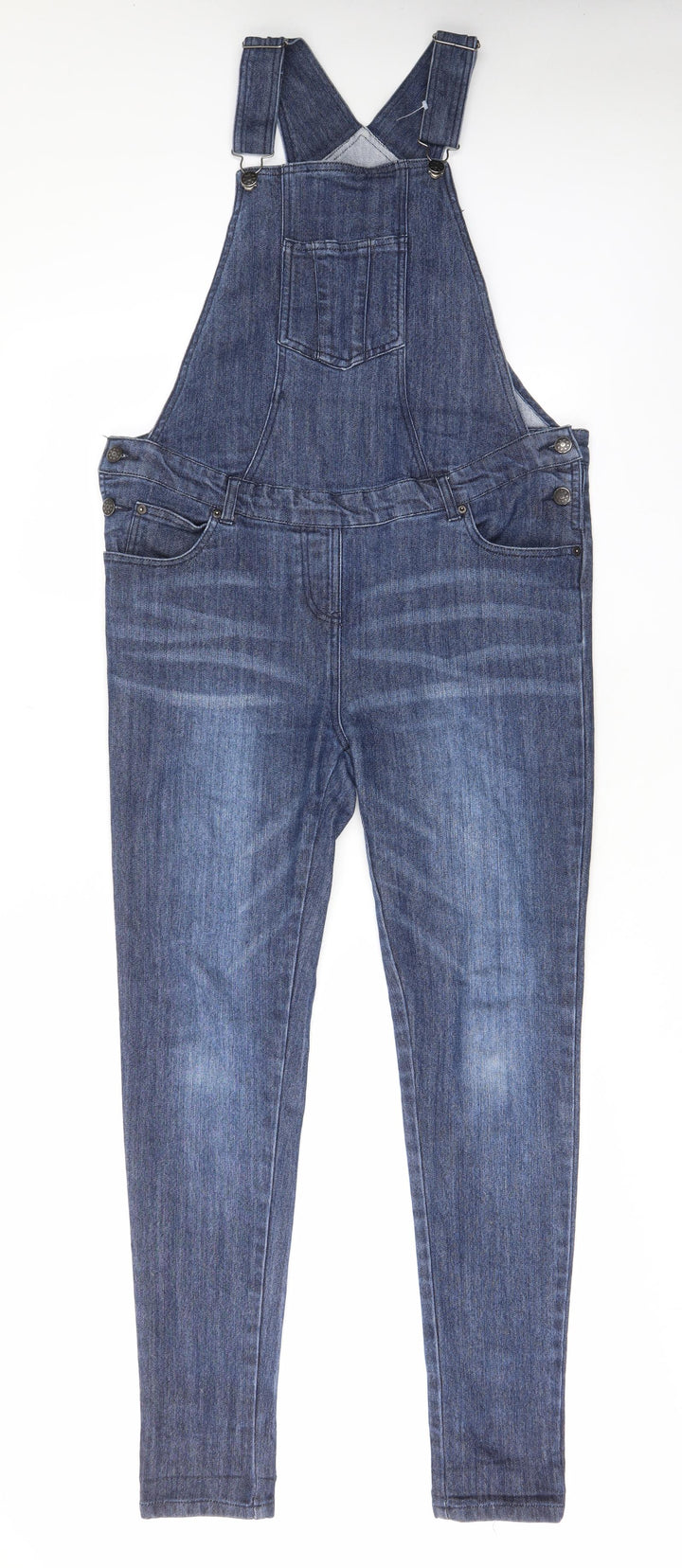 JoJo Maman Bébé Womens Blue Cotton Dungaree One-Piece Size 8 L31 in Button - Pockets